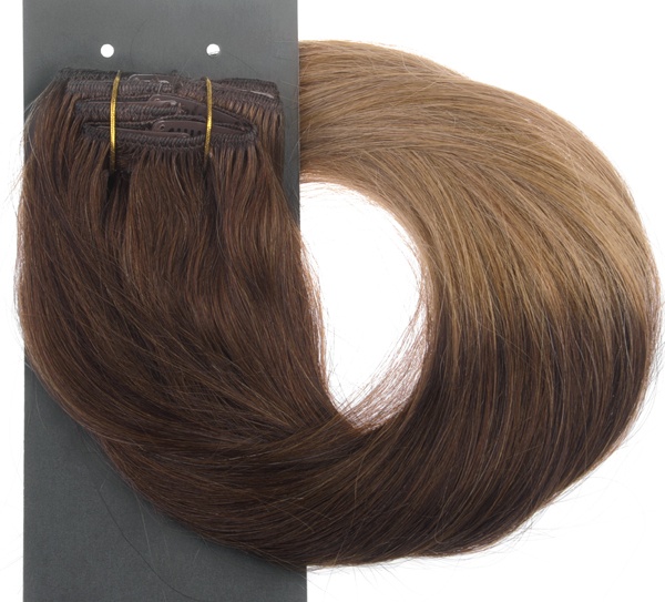 #4T10 Mörkbrun & Ljusbrun - Classic Dip Dye äkta löshår remy clip-on